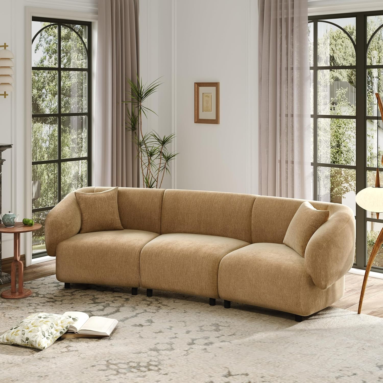 98.5" Modern 3 Seater Curved Sofa, Luxury Boucle Fabric Sofa ...