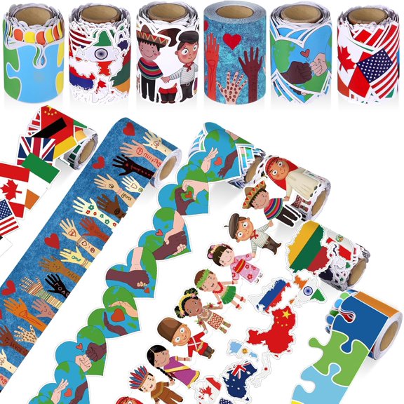 98.5 ft Bulletin Board Borders Classroom Decoration 6 Rolls Diverse Classroom Borders Set Scalloped Bulletin Board Trim for Back to School Office Home Chalkboard Wall