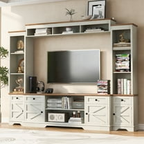 98.8'' Wall Unit Entertainment Center with Bookshelves for TVs up to 80", Modern TV Stand Media Console with Cabinets and Adjustable Shelves for Living Room, White