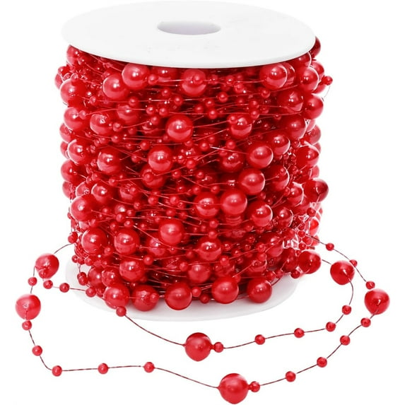 98 Feet Metallic Red Christmas Tree Beads,Faux Pearl Strands Chain,Artificial Plastic Pearls Beads String,Hanging Beads Garland Chain for Home Wedding Birthday Decorations