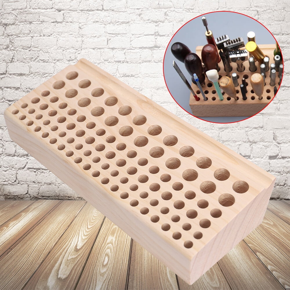 PEAKORA98 Holes Leather DIY Craft Wood Tool Rack Wooden Stamp Storage Holder Organizer