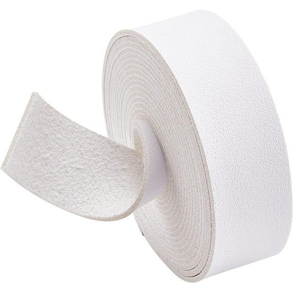 98 Inch Leather Belt Strips 1" Wide Lychee Pattern White Leather Strap Flat Single Face Imitation Leather Straps for Cowhide Heavy DIY Craft White