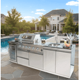 thumbnail image 1 of 98-Inch Outdoor Kitchen Island with 4-Burner Gas Grill, 72000 BTU Deluxe Stainless Steel Gas BBQ Bar, Black Granite Countertop, Built-in Wine Cooler Refrigerator, Rotisserie Kit & Storage Cabinets, 1 of 38