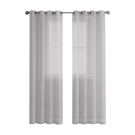 98 Inch Semi Sheer Grommet Curtains, Light Filtering Vertical Window Drapes for Living Room and Bedroom, Elegant Sheer Curtain Panels ( Gray )