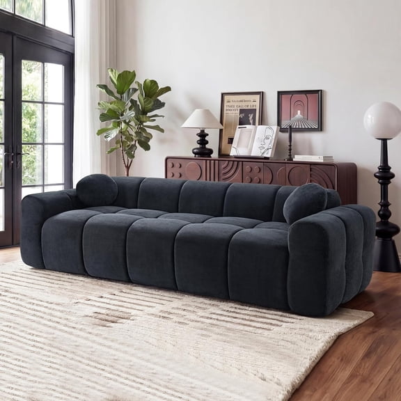 98 Inch Sofa with Extra Deep Seats Oversize, 4 Seater Sofa Couch for Living Room, Modern Couch and Sofa, Comfy Armrests and 2 Pillows for Living Room Apartment Office (Black)