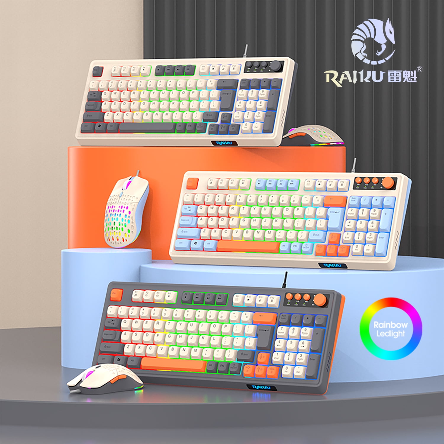 98 Key Game Keyboard with Three Spelling Colors, Colorful Neon LED ...