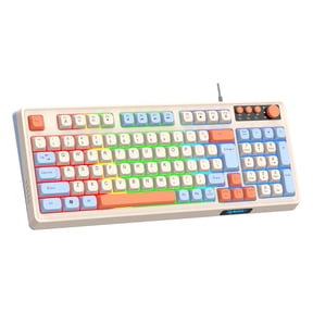 98 Key Game Keyboard with Three Spelling Colors, Colorful Neon LED Backlight Ultra Compact USB Wired Keyboard, Suitable for Mac/Win System Laptops, PC Gamers