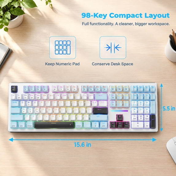 98-Key Pastel Two-Tone Mechanical Keyboard, Full Size Compact Layout ...