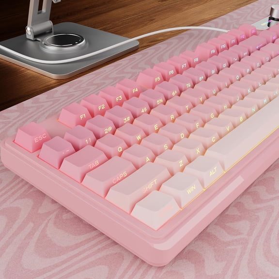 98-Key Wired Gaming Keyboard with Number Pad Display Screen and Media Knob RGB Silent Creamy Keys Gradient Pink