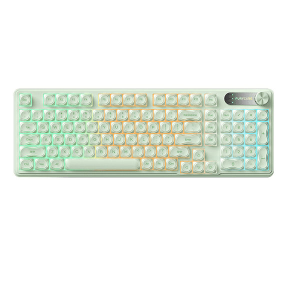 98-Key Wired RGB Membrane Keyboard with MOA Quiet PBT Keycaps, USB-C Connection, Waterproof Design, Translucent Light Green Keycaps and Frame, Rotary Knob, Desktop Aesthetic Keyboard