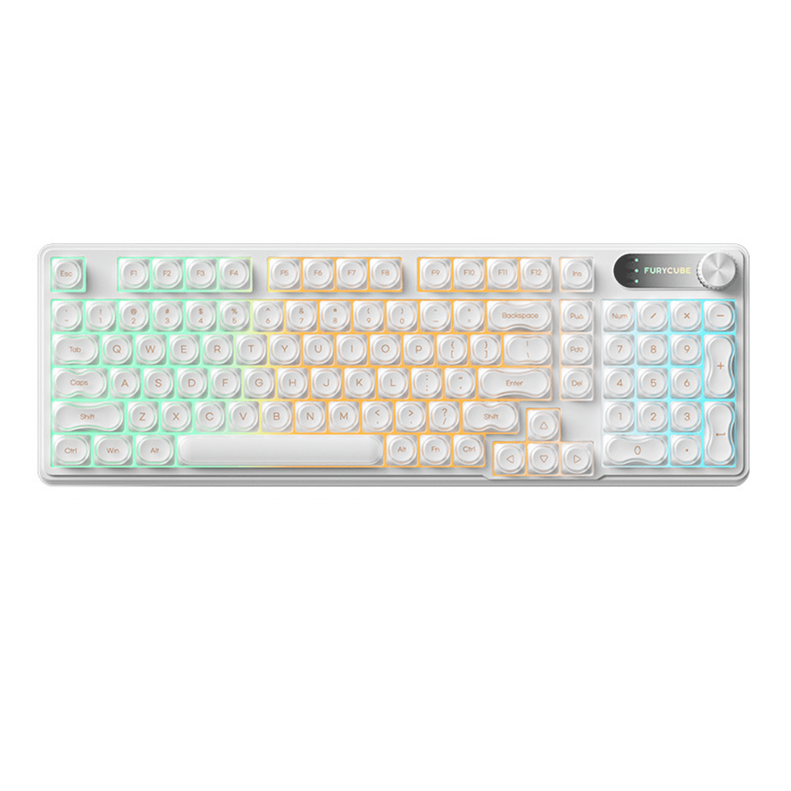 98-Key Wired RGB Membrane Keyboard with MOA PBT Keycaps, Spill-Resistant Design, Translucent Light White Aesthetic, Rotary Knob