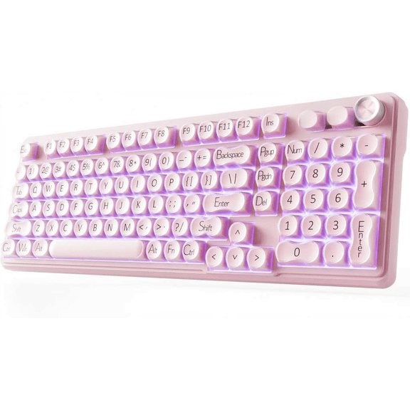 98 Key Wireless Gaming Keyboard with Screen and Media Knob Custom RGB Backlit Tri Mode Bluetooth 5.0 2.4 GHz Wired Quiet Typing for Windows Mac Pink