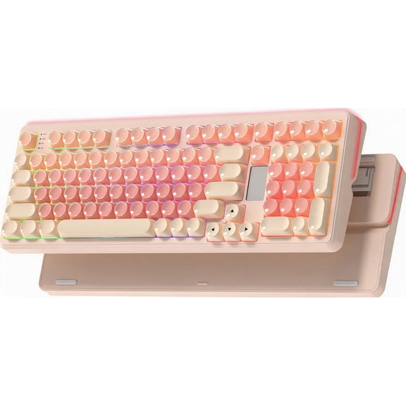 98% Layout Mechanical Keyboard with RGB Backlight Jelly MOA Keycaps Pink 3-Mode Connectivity