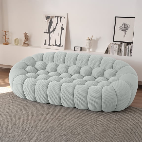 98" Modern Bubble Couch 3-Seater, Oversized Curved Couches, Lazy Curved Bubble Floor Sofa, 3D Textile Mesh Fabric for Living Room,Office,Apartment,No-Assembly, Light Gray Couch