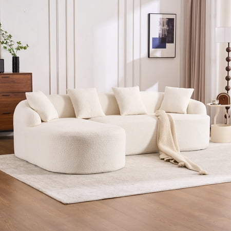 98" Modular L-Shape Sectional Sofa with Curved Chaise – Chenille Fabric, 30D High-Density Foam, 900 lb Capacity, 4 Pillows Included for Apartment Living