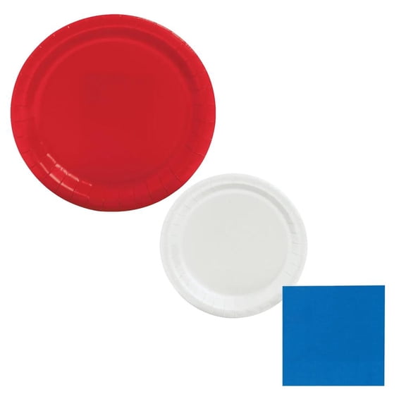 98 Pc. Patriotic Red, White & Blue Disposable Tableware Kit for 24 Guests
