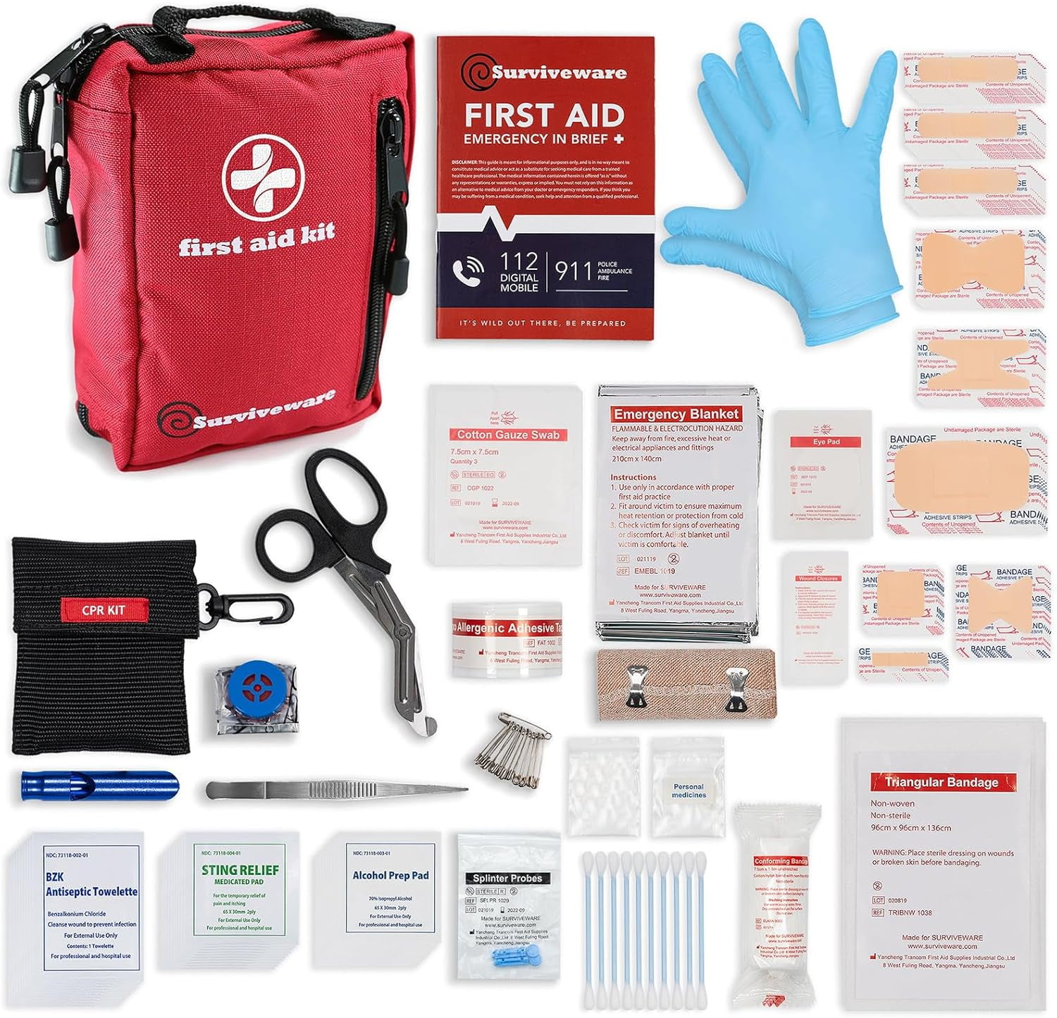 98 Pcs Comprehensive Premium Survival First Aid Kit - Medical Emergency Kit for Travel Camping Gear, Home Essentials & Outdoor Emergencies - HSA & FSA Eligible Survival Kit