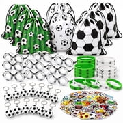 98 Pcs Soccer Party Favors Drawstring Bags Soccer Paper sunglass, Wristband, Keychains, Stickers for Soccer Party Supplies