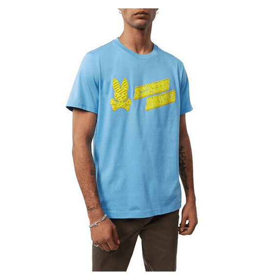 $98 Psycho Bunny Pisani Short-Sleeve 3D Logo Tee, Montana Sky, Sz 4XL