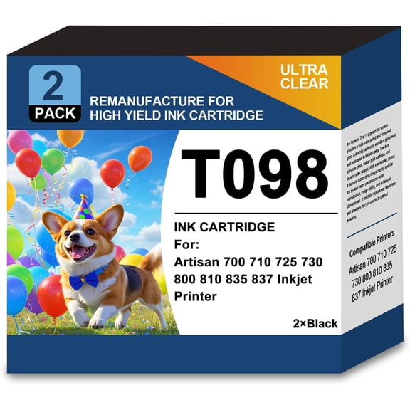 98 T098 T98 Black Ink Cartridge Comaptible forEpson Artisan 700 710 725 730 800 810 835 837 Printer,2 Black