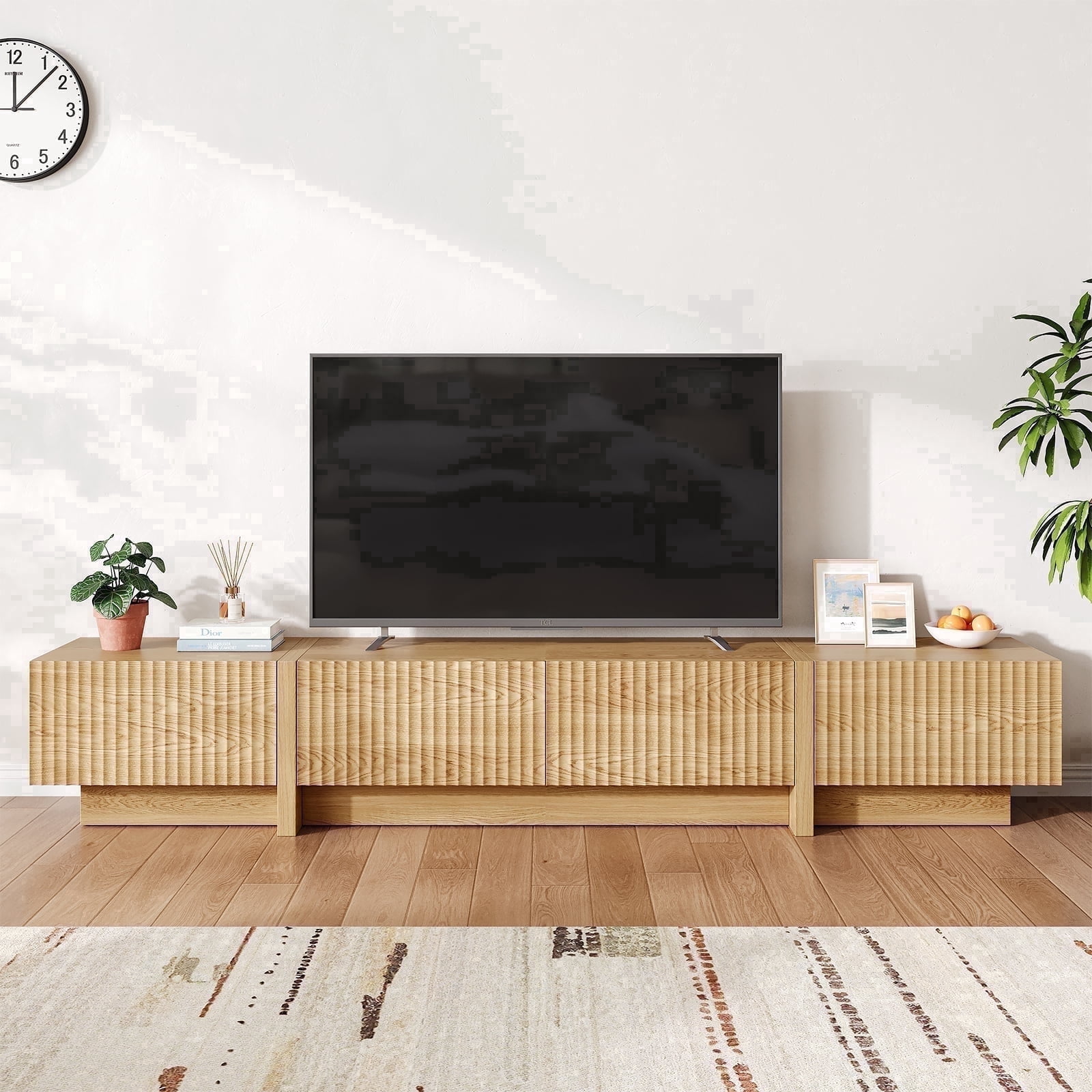 98" Natural Modern TV Stand, Large Entertainment Center with Drawers & Storage Compartments, Fits 55"-95" TVs for Living Room