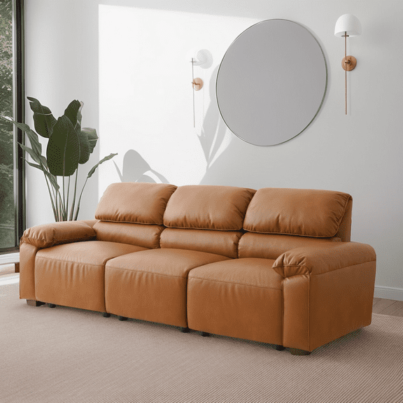 98" W Faux Leather Sofa Pet Friendly with Deep Seat for Living Room Bedroom, Brown