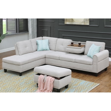 98" Wide Chaise Sectional With Flair - Gray Linen, Left Handed Linen Fabric & Spacious And Stylish For A Modern Living Room