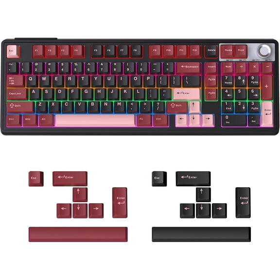 98% /Wired Membrane Keyboard for Gaming/Office,with knob,4000mAh ,BT5.0/2.4G/USB-C,RGB Backlit PBT Keycaps,Compatible with PC/,Bonus Keycaps 2 Sets(8 Each), Keyboard