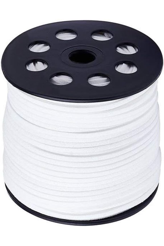 98 Yards Flat Faux Suede Leather Lace 3mm Micro-Fiber for Jewelry Making Crafting Tassels Necklaces Leather String Cord Beading Thread Bracelet Bowknot 3x1.4mm - White