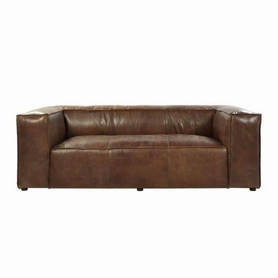 98 in. Brown Top Grain Leather & Black Sofa