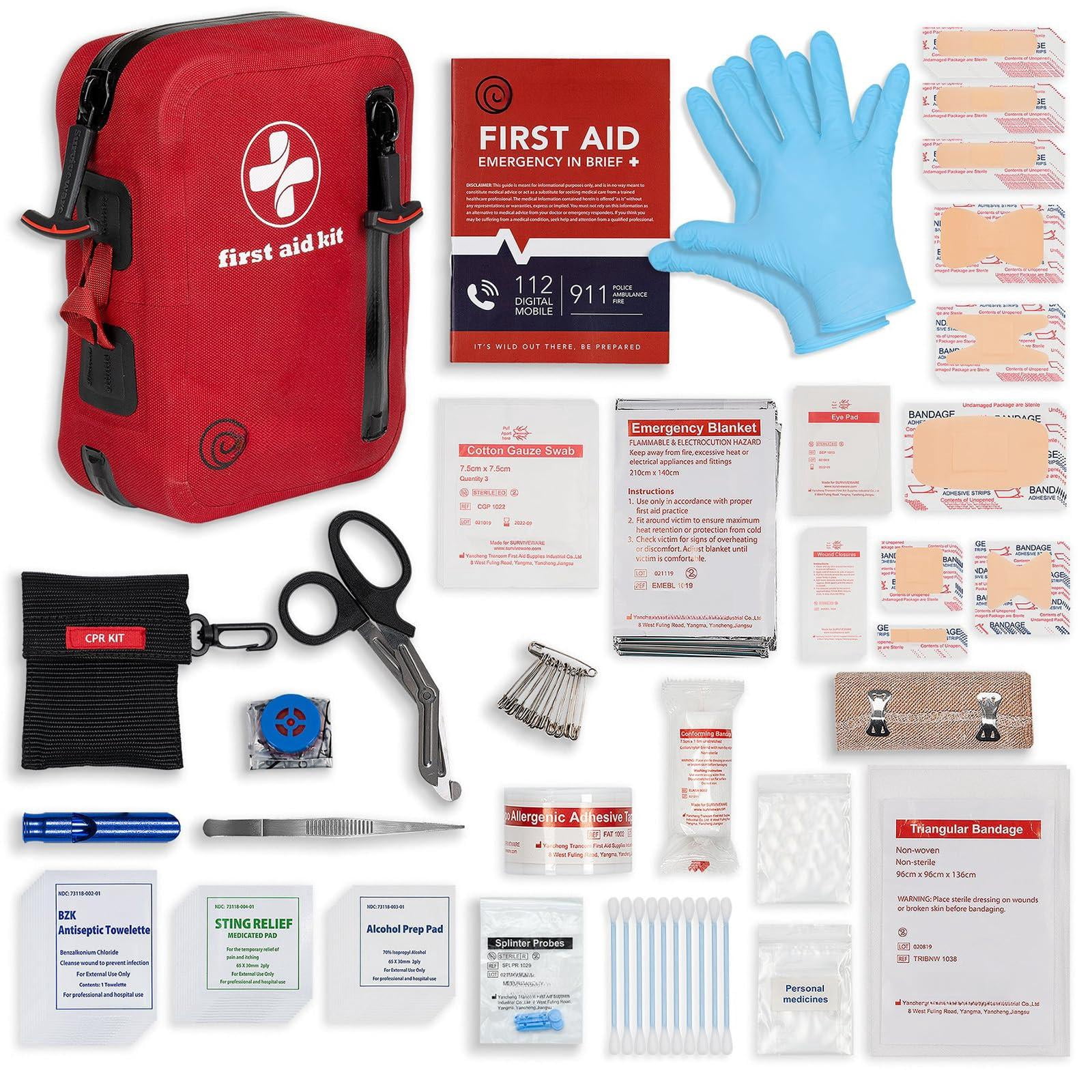98-piece Waterproof First Aid & Kit - Comprehensive Emergency Preparedness Gear For Camping  Hiking Backpacking And Outdoor Adventures