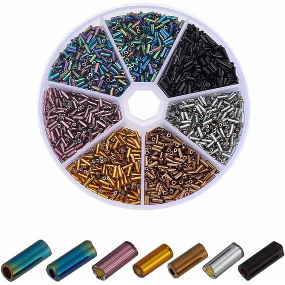 980 Pcs Glass Bugle Beads 7 Colors 5x2mm Small Seed Spacer Beads Long Tube Beads Craft Loose Beads for DIY Earrings Bracelet Necklaces Crafting Jewelry Making Mixed Color
