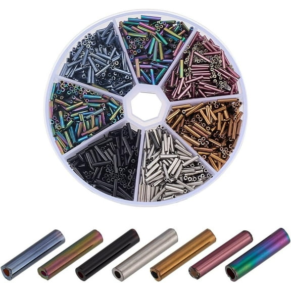 980 Pcs Glass Bugle Beads 7 Colors 9x2mm Small Seed Spacer Beads Long Tube Beads Craft Loose Beads for DIY Earrings Bracelet Necklaces Crafting Jewelry Making Colorful
