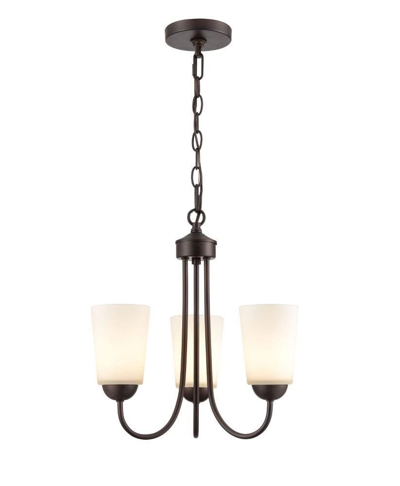 Ivey Lake 3-Light Rubbed Bronze Chandelier with Etched White Shades
