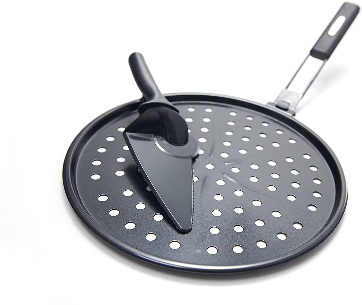 98140 NonStick Pizza Grill Pan includes Pizza Cutter/ Server, 12Inch