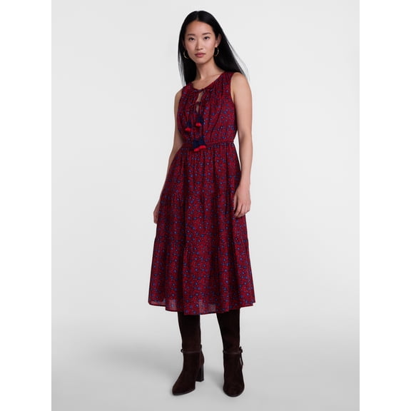 Scenario Women's and Women's Plus Sleeveless Tie Neck Tiered Midi Dress, Sizes XS-4X