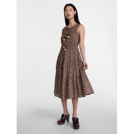 Scenario Women's and Women's Plus Sleeveless Tie Neck Tiered Midi Dress, Sizes XS-4X