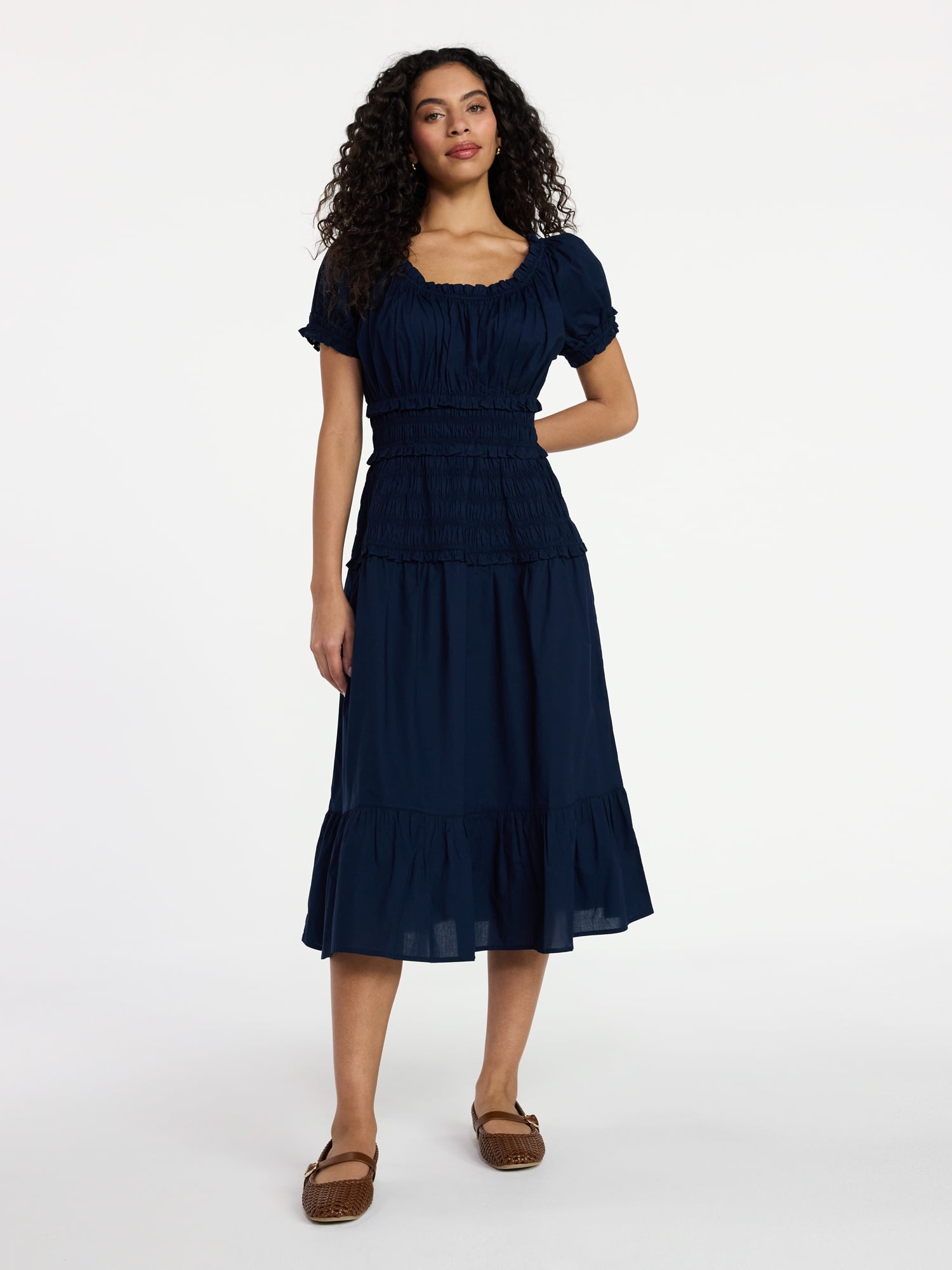 Time and Tru Women's Smocked Cotton Peasant Dress with Short Sleeves, Sizes XS-XXXL - Walmart.com Time and Tru Women's Smocked Cotton Peasant Dress with Short Sleeves, Sizes XS-XXXL - Walmart.com