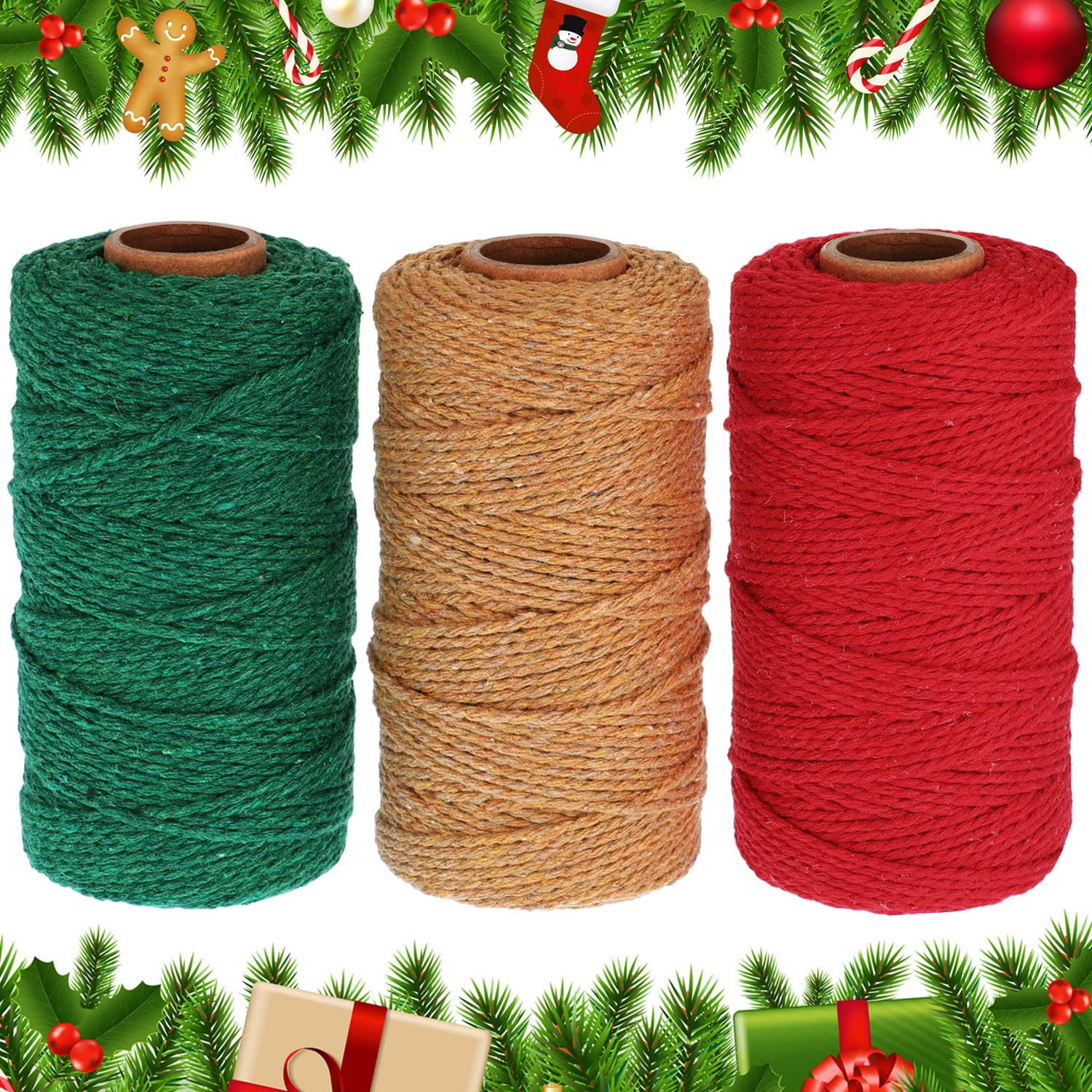 LEREATI Cotton Bakers Twine for Cooking 328 Feet Red and Green Twine String  2mm Colored Christmas Twine for Gift Wrapping, Baking, Butchers, DIY