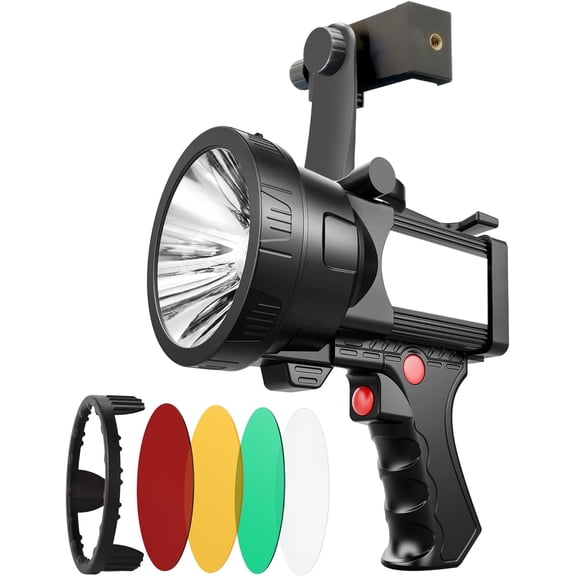984 Spotlight 1600000 High Lumen Flashlight with 4 Color Lens and Phone Holder, 14000 Battery & Floodlight Outdoor Searchlight Suitable for Camping, Hunting