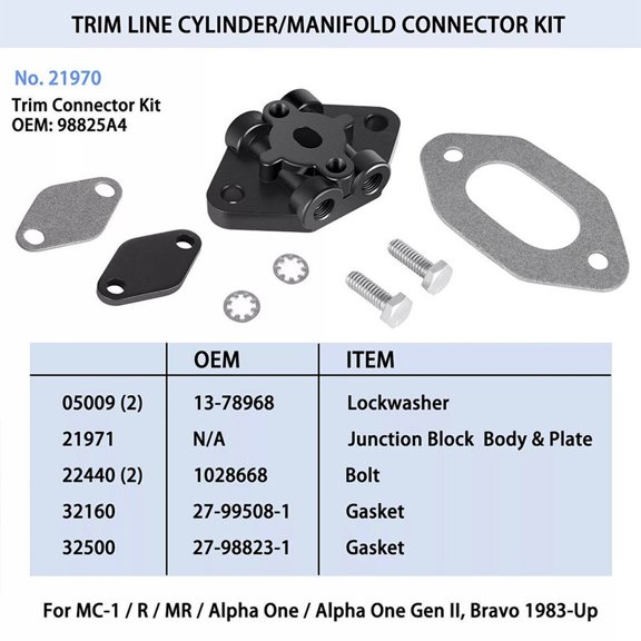 98825A4 Trim Connector Assembly for MerCruiser Sterndrive Alpha Bravo, Includes Junction Block, Lock Washers, Mounting Hardware, 1-Pack