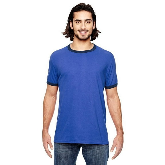 988AN Anvil Adult Lightweight Ringer T-Shirt Heather Blue/True Navy S