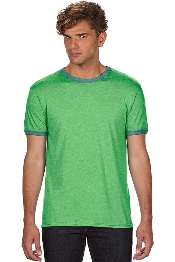 988AN Anvil Adult Lightweight Ringer Tee Heather Green True Kelly Green S
