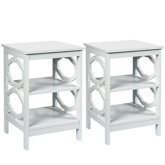 Resenkos Nightstand,Coffee Side Table,2 Pieces 3-tier Nightstand Sofa Side End Accent Table Storage Display Shelf-White