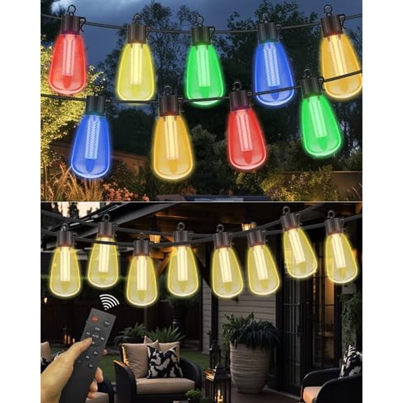 98FT Outdoor String Lights with Remote - Multicolor & Warm White, 8 Light Modes Timer Waterproof Patio Lights Dimmable String Lights with Shatterproof for Outside Porch Backyard Party