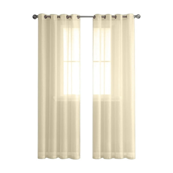 98Inch Long Semi-Sheer Linen Curtains with Grommets for Bedroom Living Room, Light Filtering Privacy Sheer Panels for Glass Door, Vertical Design, 8 Color Options, Easy Care
