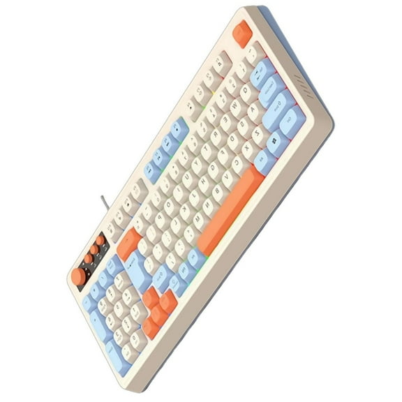 98Key Wire Gaming Keyboard with ARGB Effects, Ergonomic Keyboard, Comfortable Keycaps for Gaming and Use