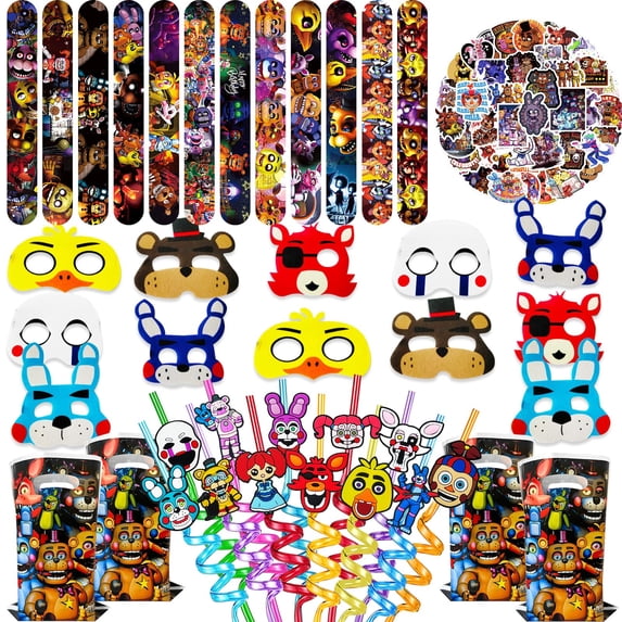 52five 98PCS Five Nights Party Favor Supplies-Reusable Drinking straws Masks ...