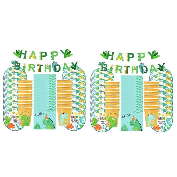 98Pcs Dinosaur Theme Party Disposable Tableware Set Paper Plate Cup Kids Boy Jungle Birthday Party Decoration Baby
