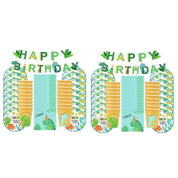 98Pcs Dinosaur Theme Party Disposable Tableware Set Paper Plate Cup Kids Boy Jungle Birthday Party Decoration Baby